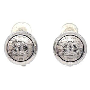 Chanel Button Clip-On Earrings Silver 00A 126452